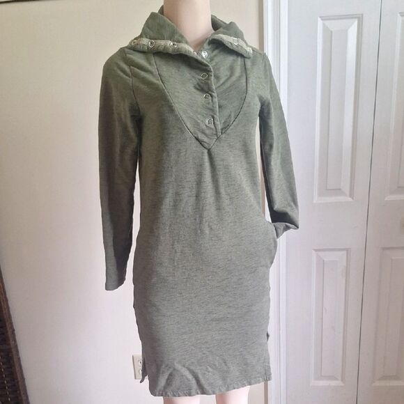 Synergy Army Green Long Sleeve Cotton Dress Size Small - Picture 1 of 8
